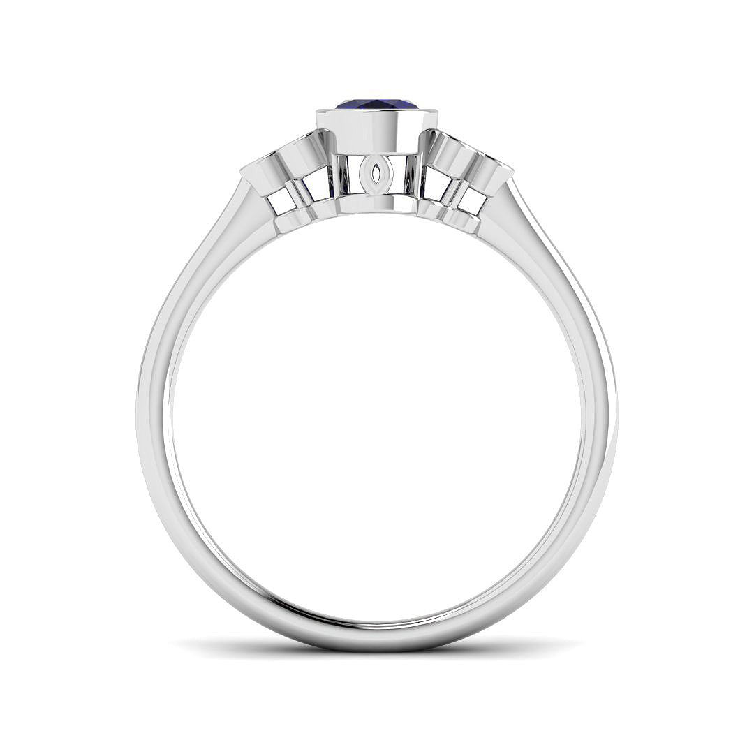 9ct White Gold Oval Blue Sapphire and Diamond Ring 2