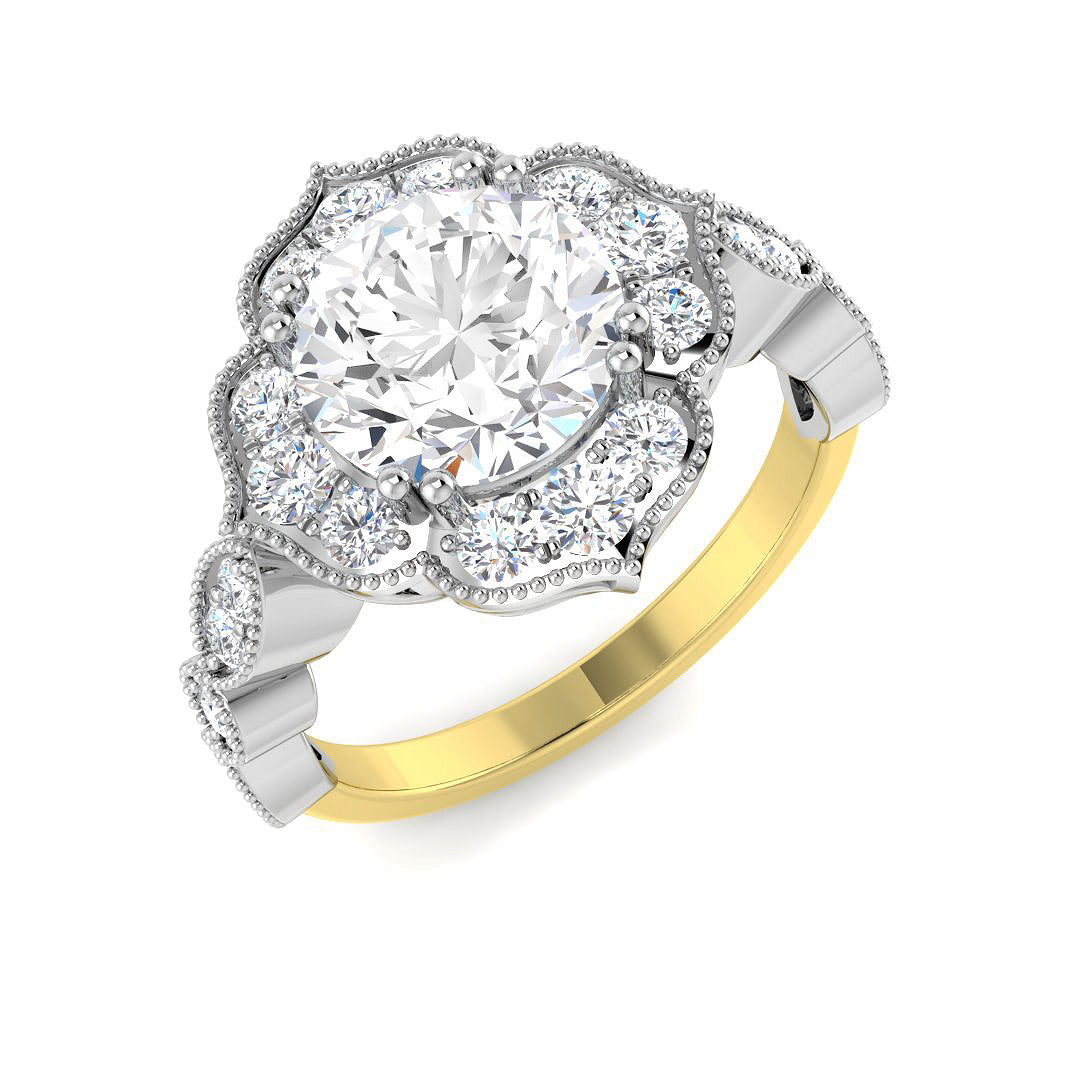 9ct Two Tone Round Cvd Old Cut Ring 1