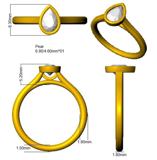9ct Yellow Gold Pear Lab Grown Diamond Ring 3
