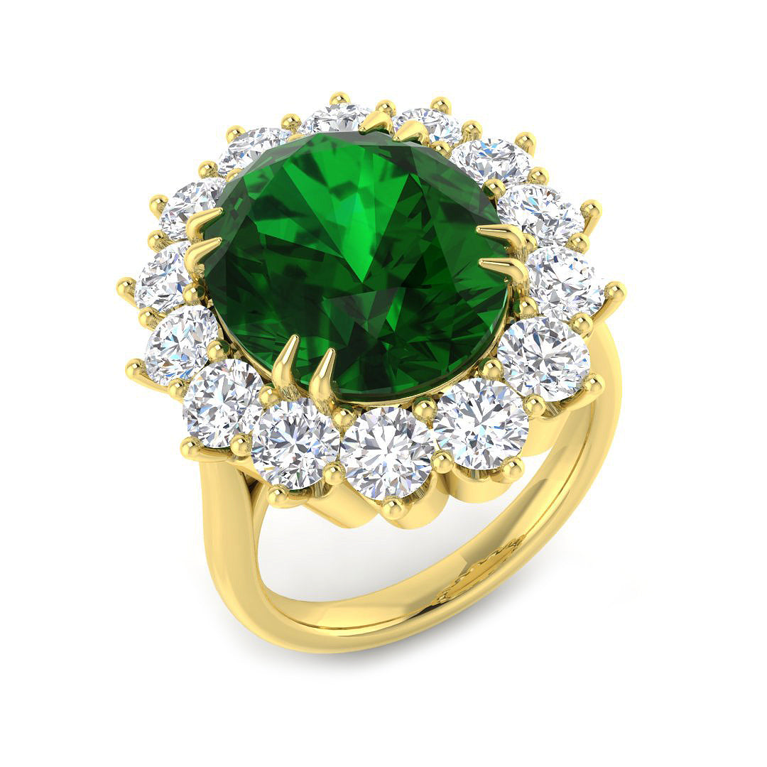 18ct Yellow Gold Oval Emerald and Diamond Ring 1