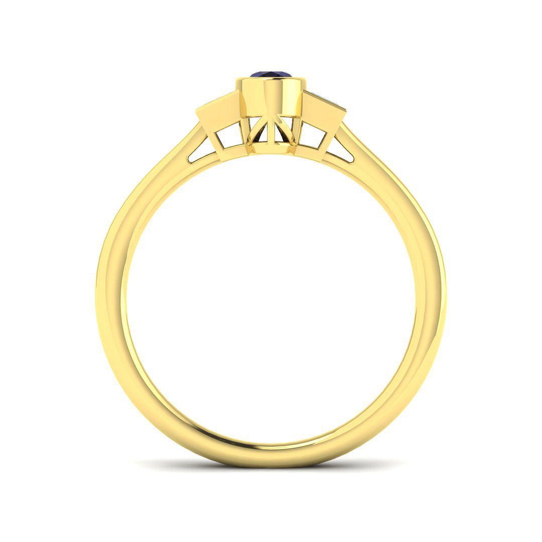 9ct Yellow Gold Baguette and Oval Blue Sapphire and Diamond Ring 2