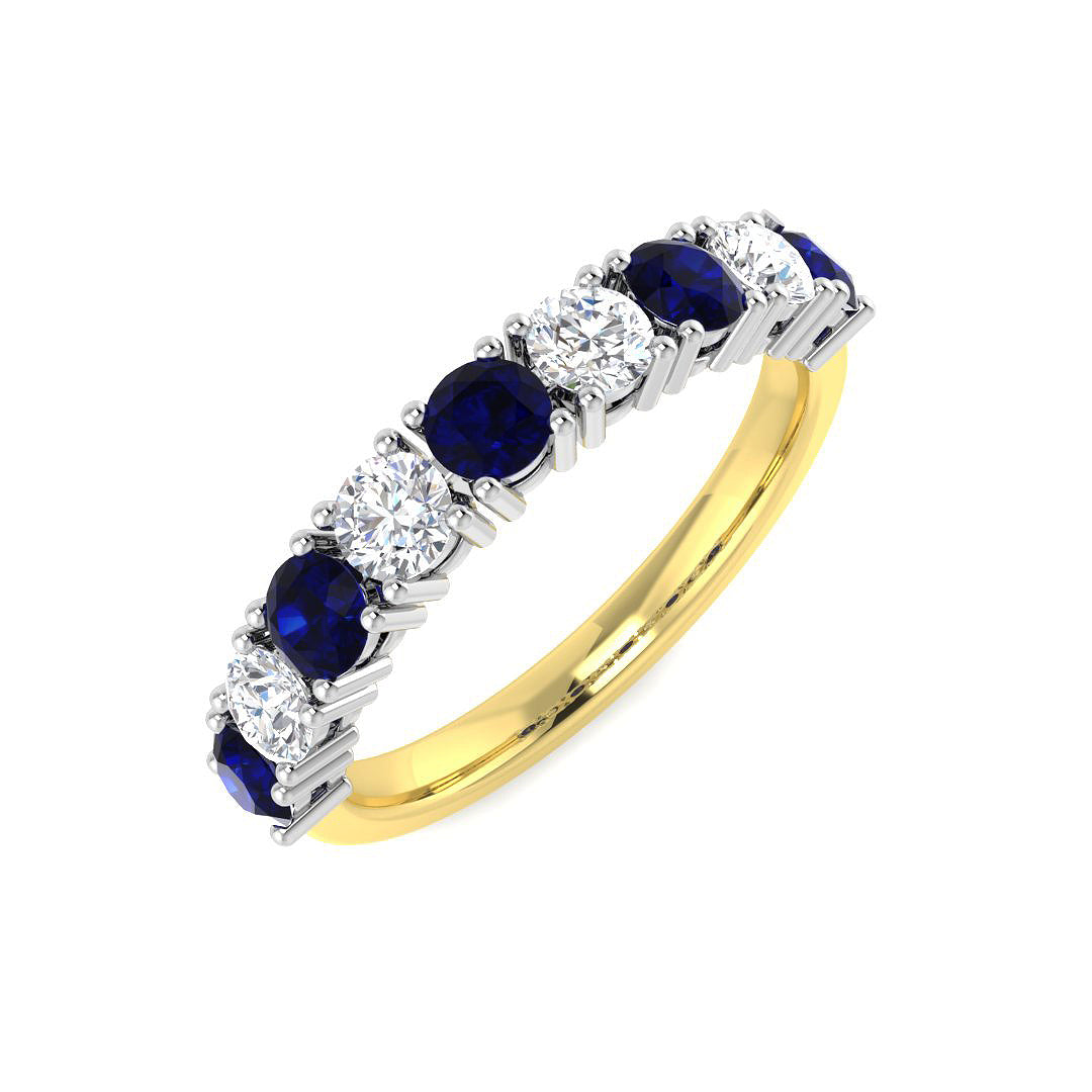 18ct Yellow Gold Round Blue Sapphire and Diamond Ring 1