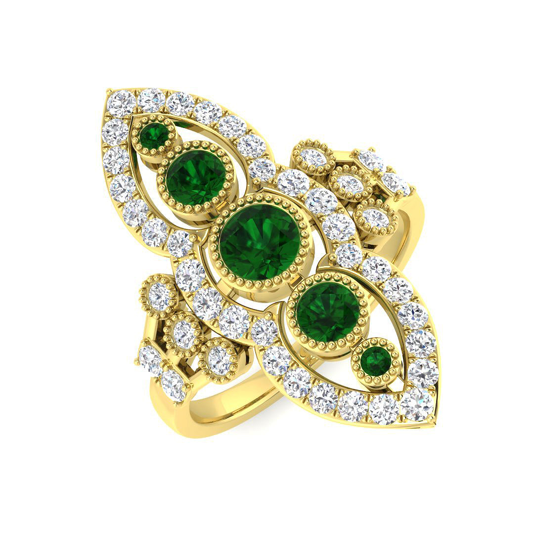 9ct Yellow Gold Round Emerald and Diamond Ring 1