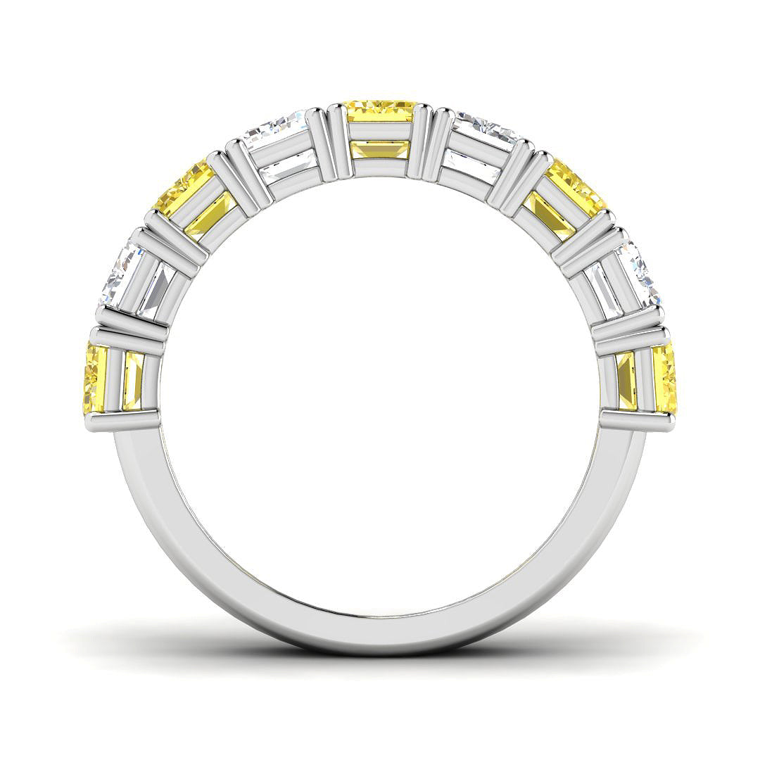 9ct White Gold Emerald Cut Lab Grown Diamond and Lab Yellow Diamond Ring 2