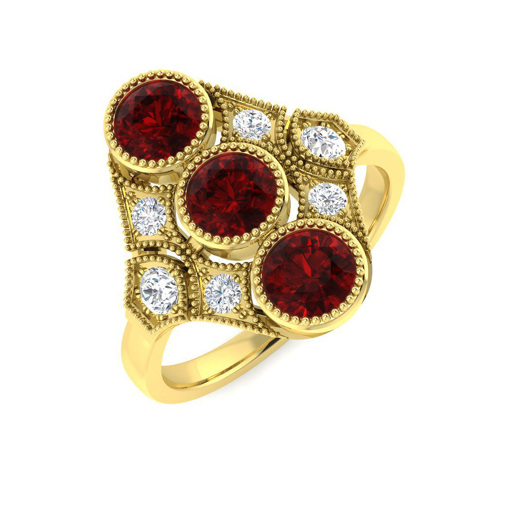 9ct Yellow Gold Round Ruby and Diamond Ring 1