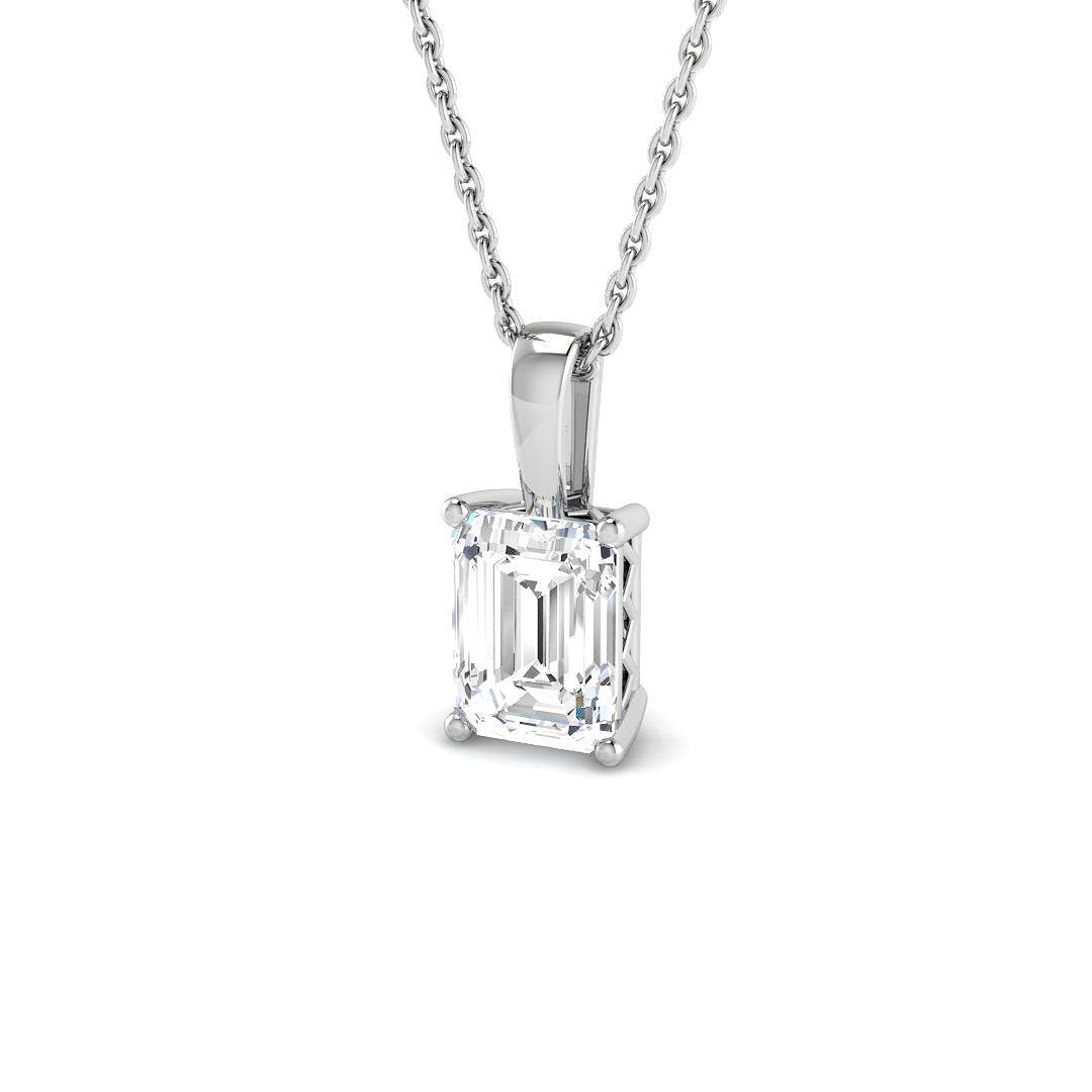 9ct White Gold Emerald Cut Lab Grown Diamond Pendant 1