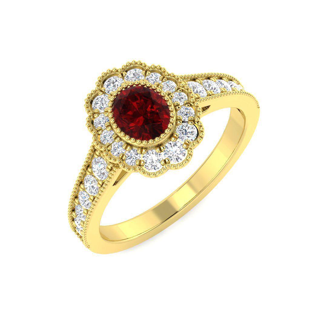 9ct Yellow Gold Oval Ruby and Diamond Ring 1