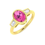 9ct Yellow Gold Baguette and Oval Pink Sapphire and Diamond Ring 1