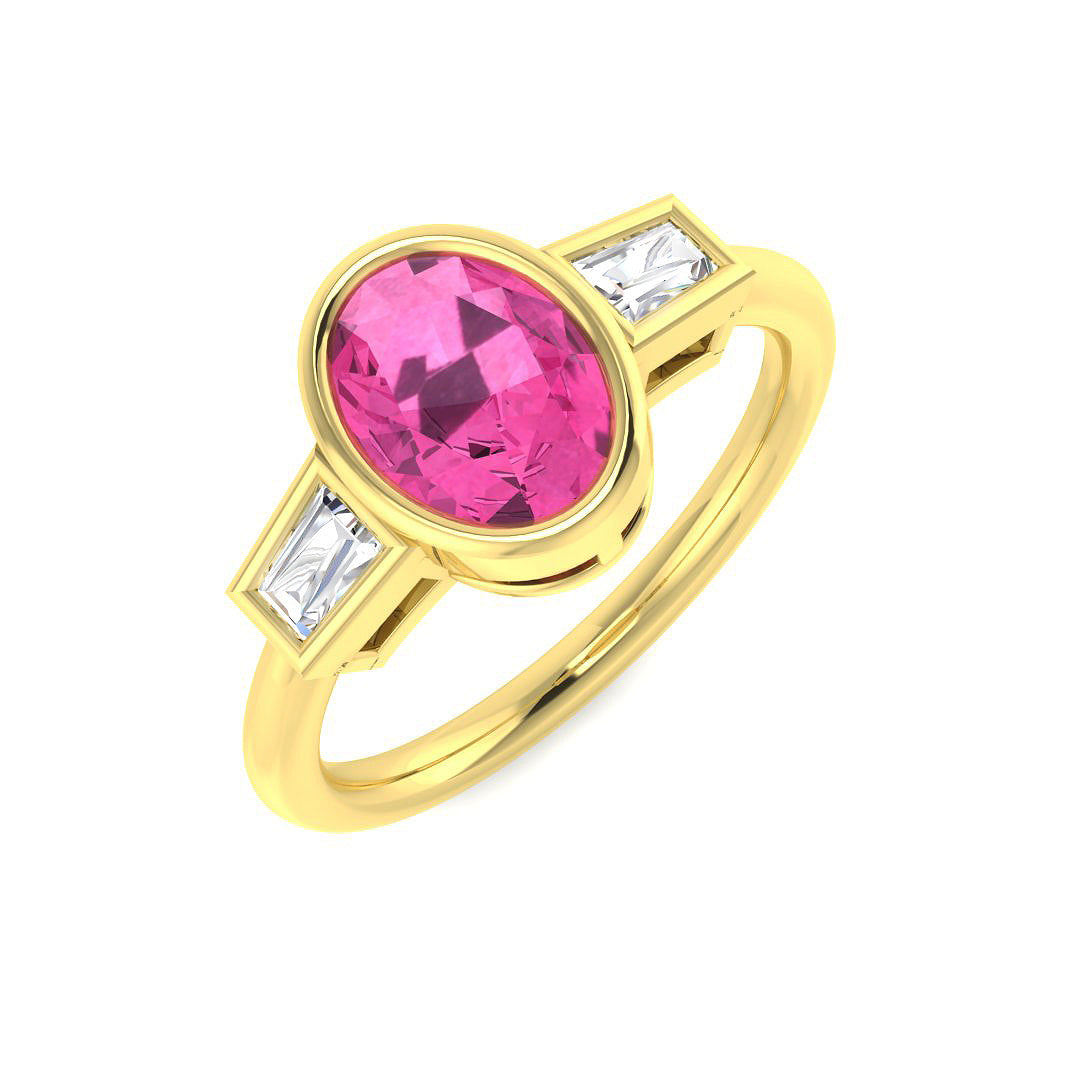 9ct Yellow Gold Baguette and Oval Pink Sapphire and Diamond Ring 1
