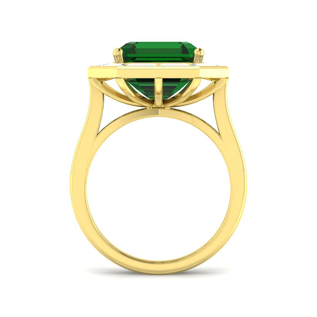 18ct Yellow Gold Baguette and Oval Emerald and Diamond Ring 2