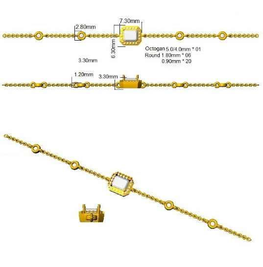 9ct Yellow Gold Emerald Cut Lab Grown Diamond Bracelet 2