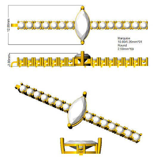 9ct Yellow Gold Marquise Lab Grown Diamond Bracelet 2
