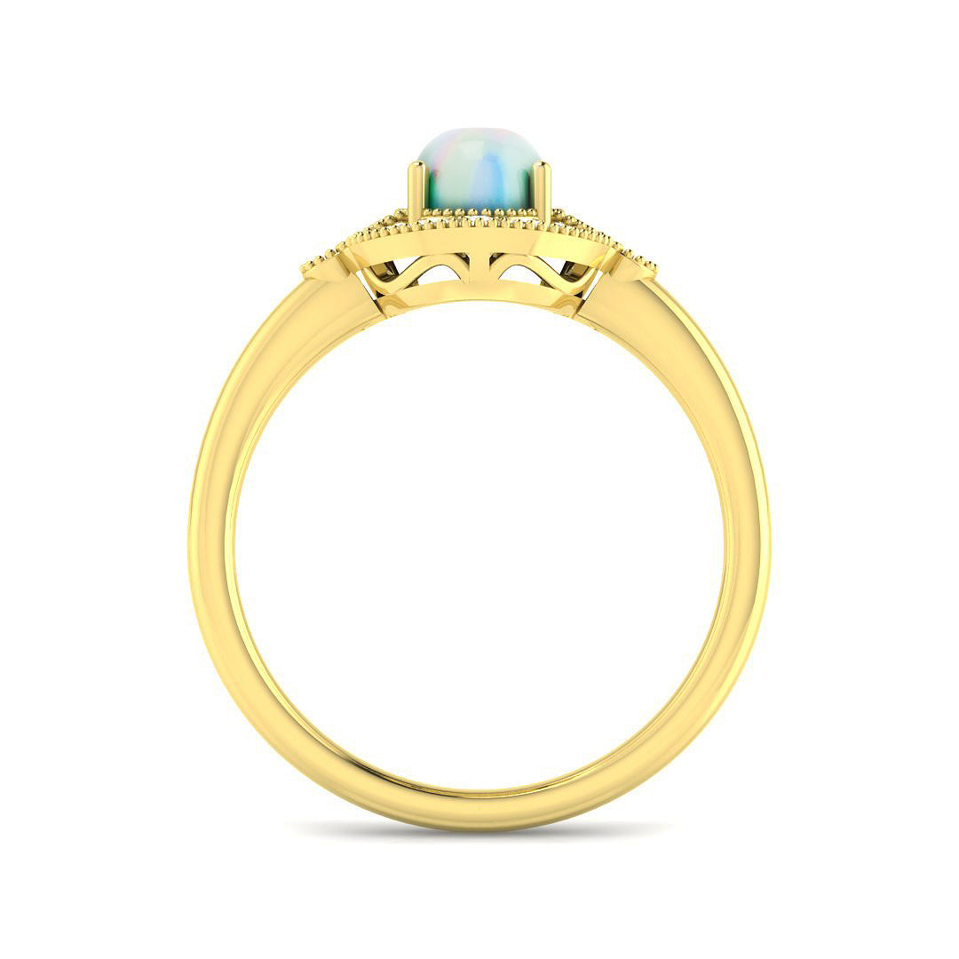 9ct Yellow Gold Oval Opal and Diamond Ring 2