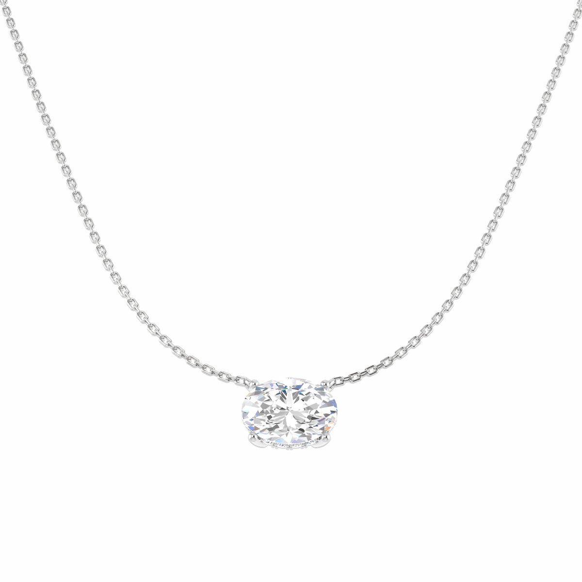 9ct White Gold Oval Lab Grown Diamond Necklace 1