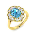 9ct Yellow Gold Oval Sky Blue Topaz and Diamond Ring 1