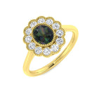 9ct Yellow Gold Oval Teal Sapphire and Diamond Ring 1