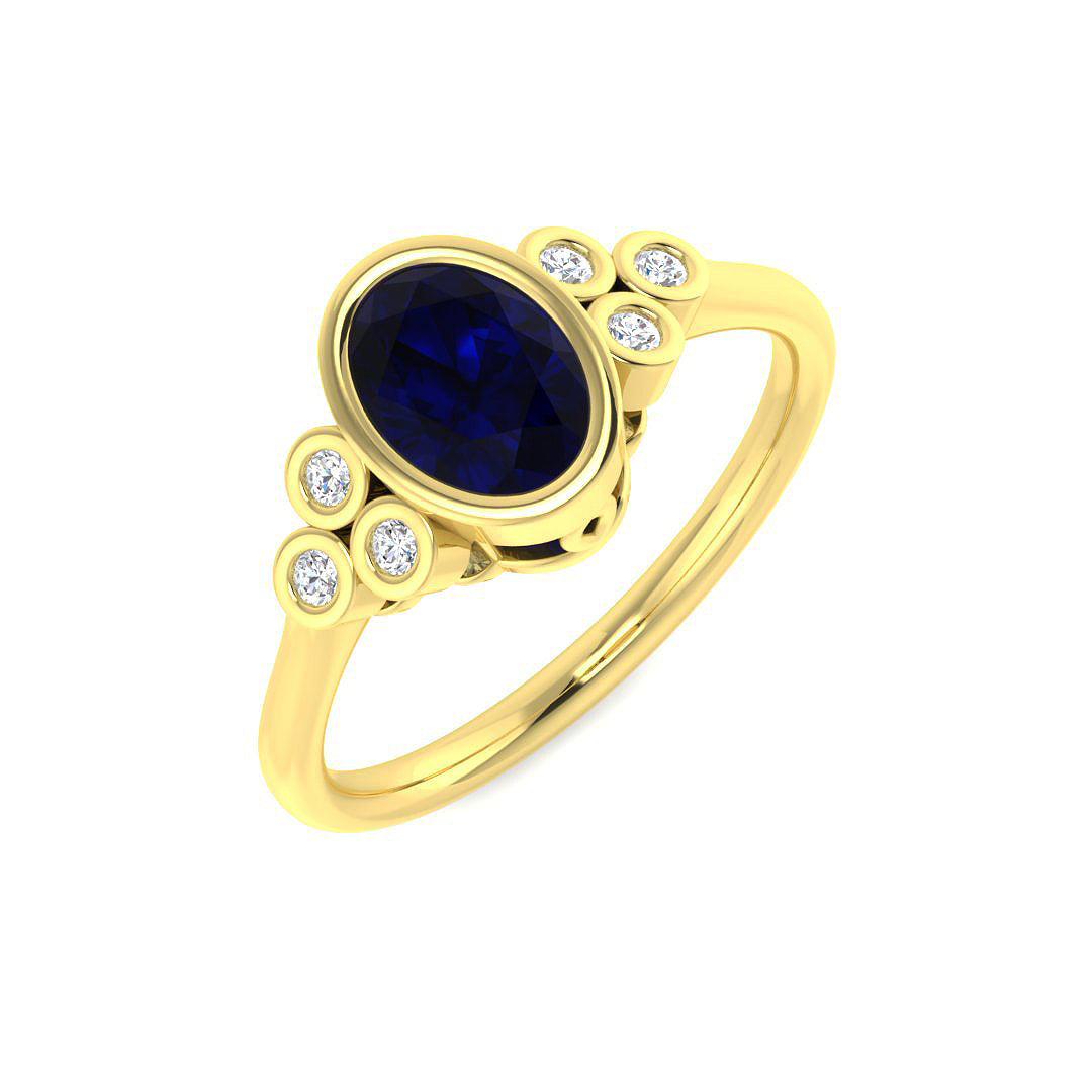 9ct Yellow Gold Oval Blue Sapphire and Diamond Ring 1