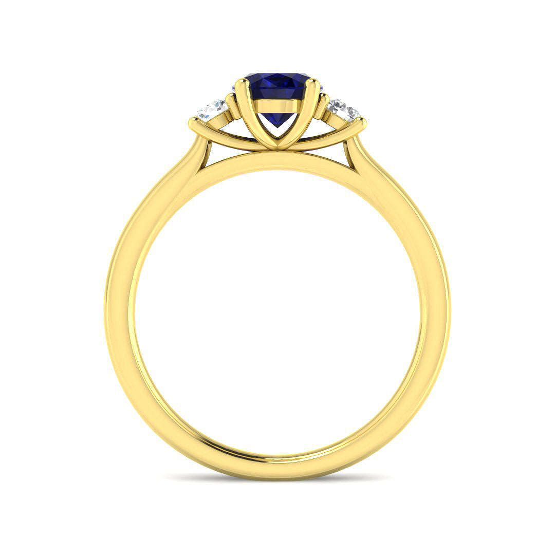 9ct Yellow Gold Oval Blue Sapphire and Diamond Ring 2
