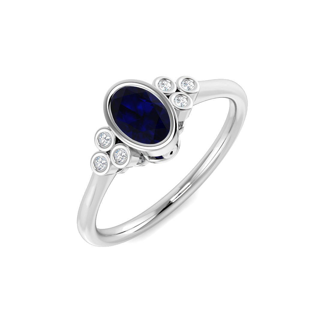 9ct White Gold Oval Blue Sapphire and Diamond Ring 1