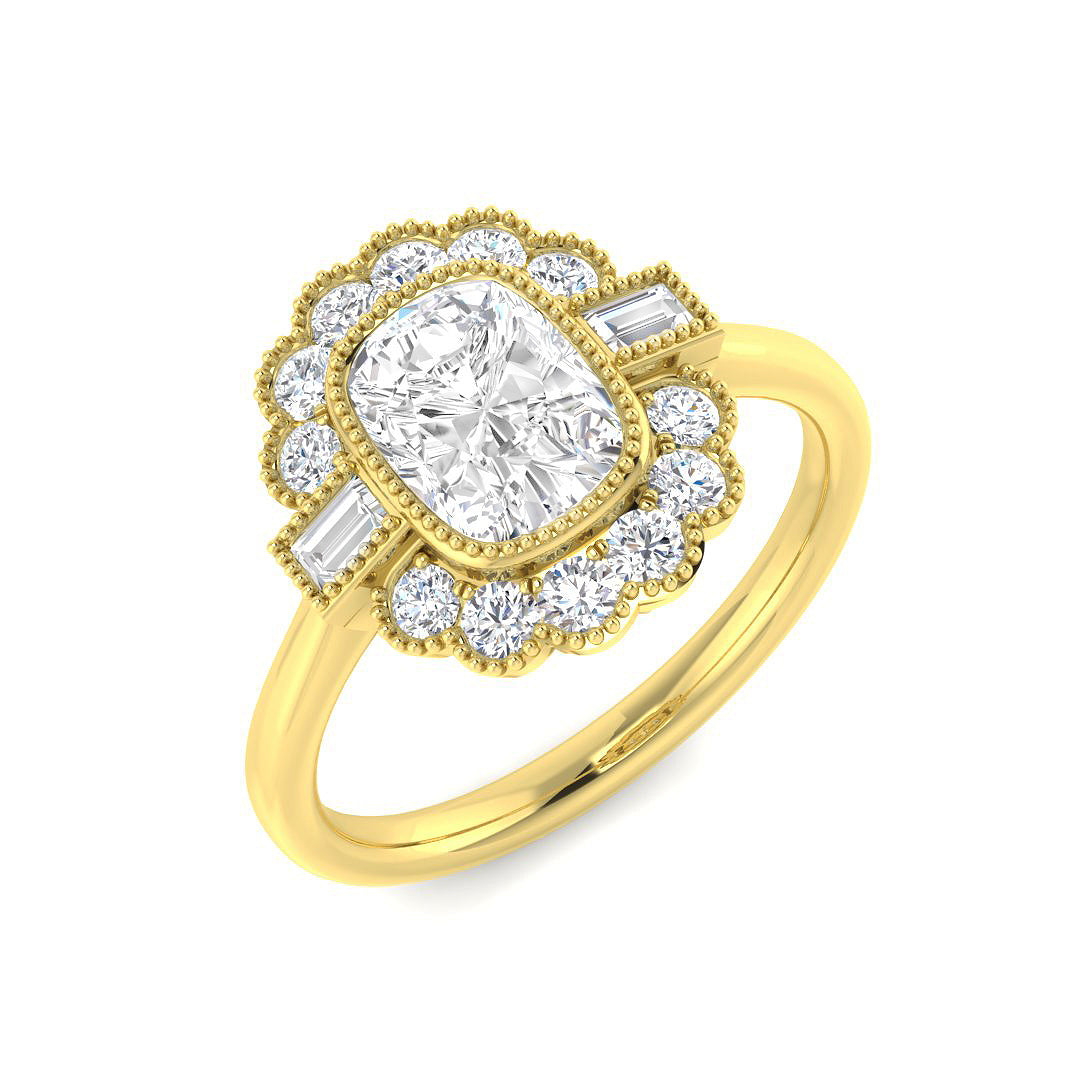 9ct Yellow Gold Baguette and Cushion Cvd Old Cut and Lab Grown Diamond Ring 1