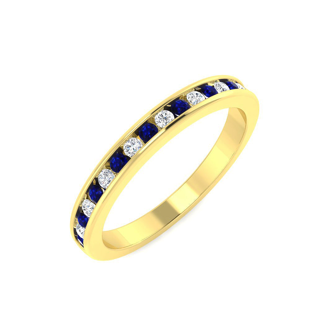 9ct Yellow Gold Round Blue Sapphire and Diamond Ring 1