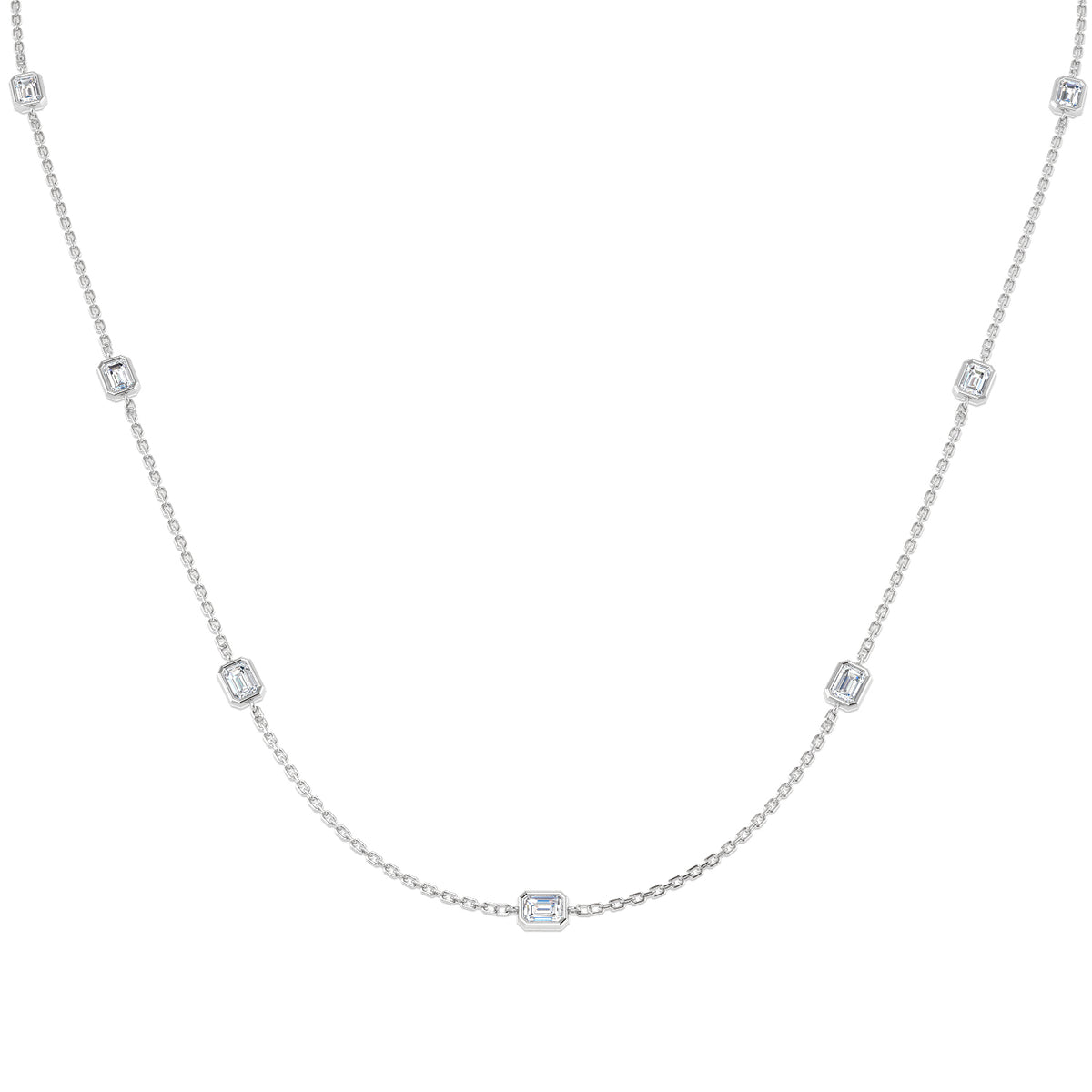 9ct White Gold Emerald Cut Lab Grown Diamond Necklace 1