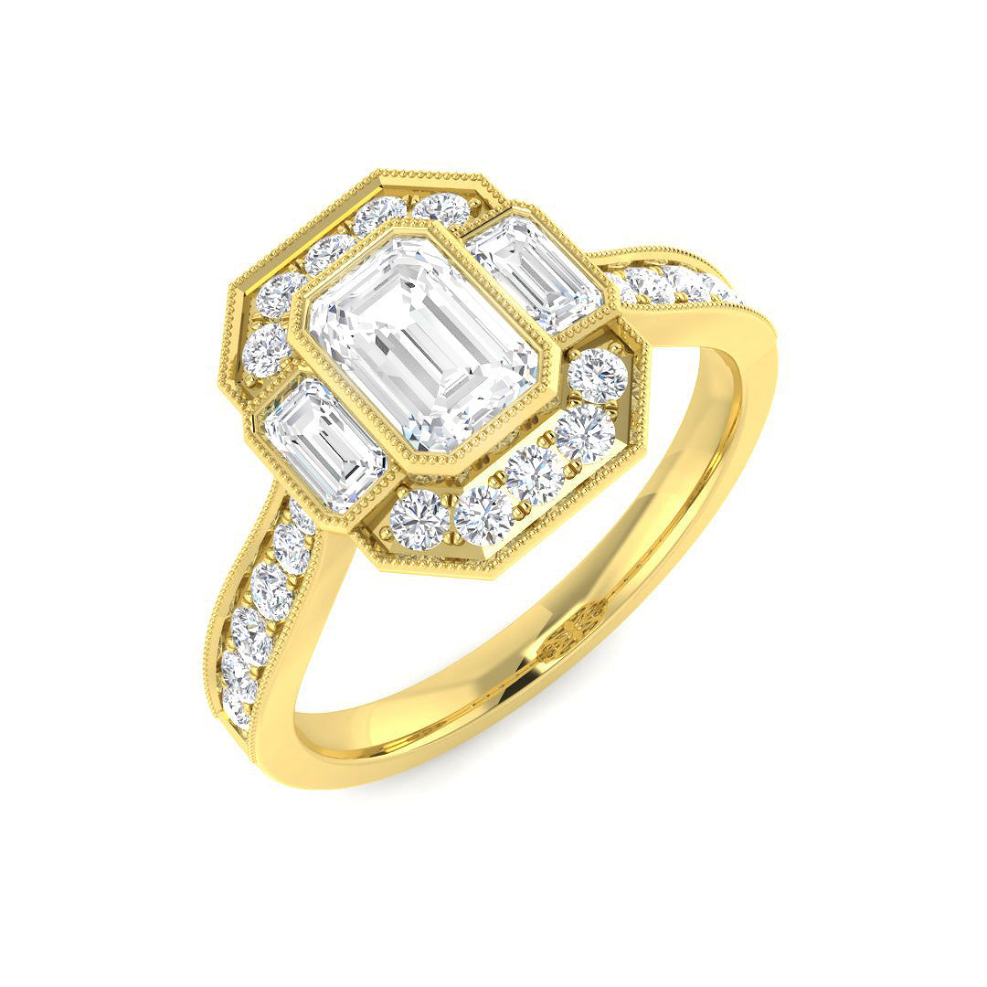 9ct Yellow Gold Emerald Cut Lab Grown Diamond Ring 1