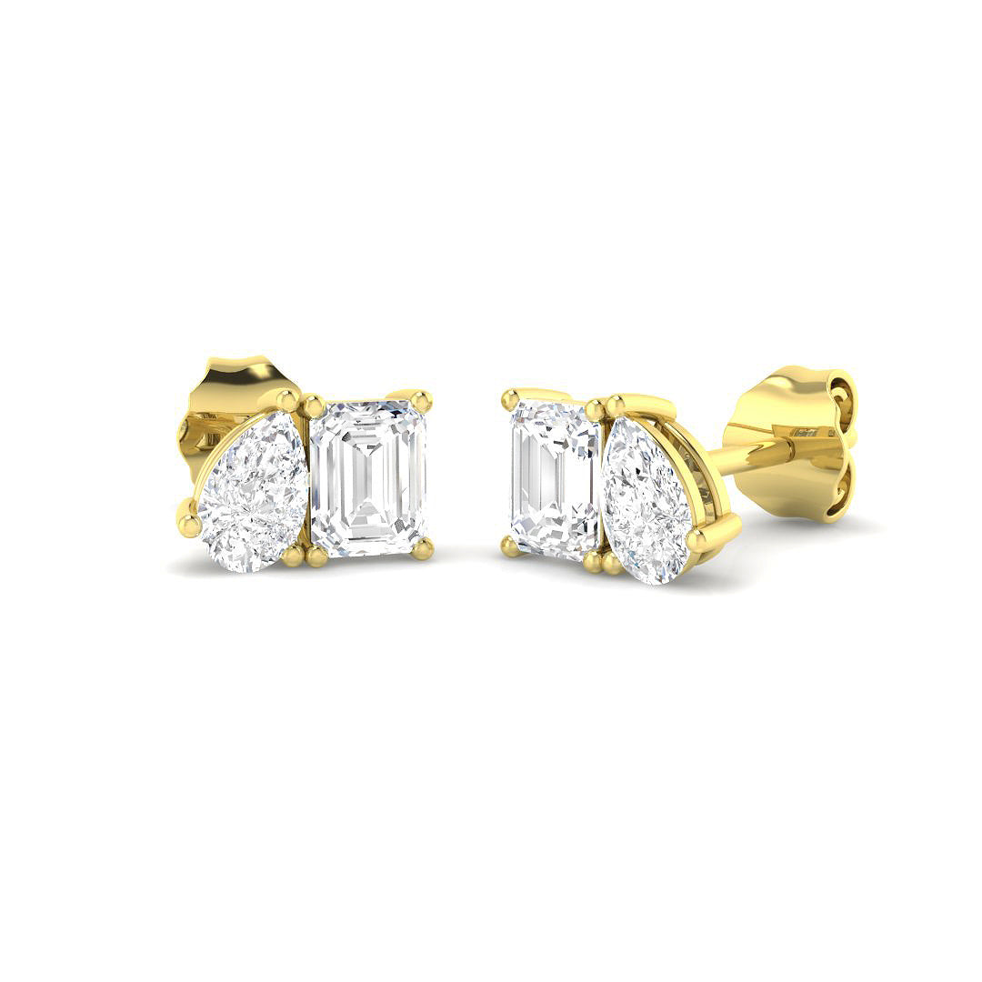 9ct Yellow Gold Emerald Cut and Pear Lab Grown Diamond Earrings 1