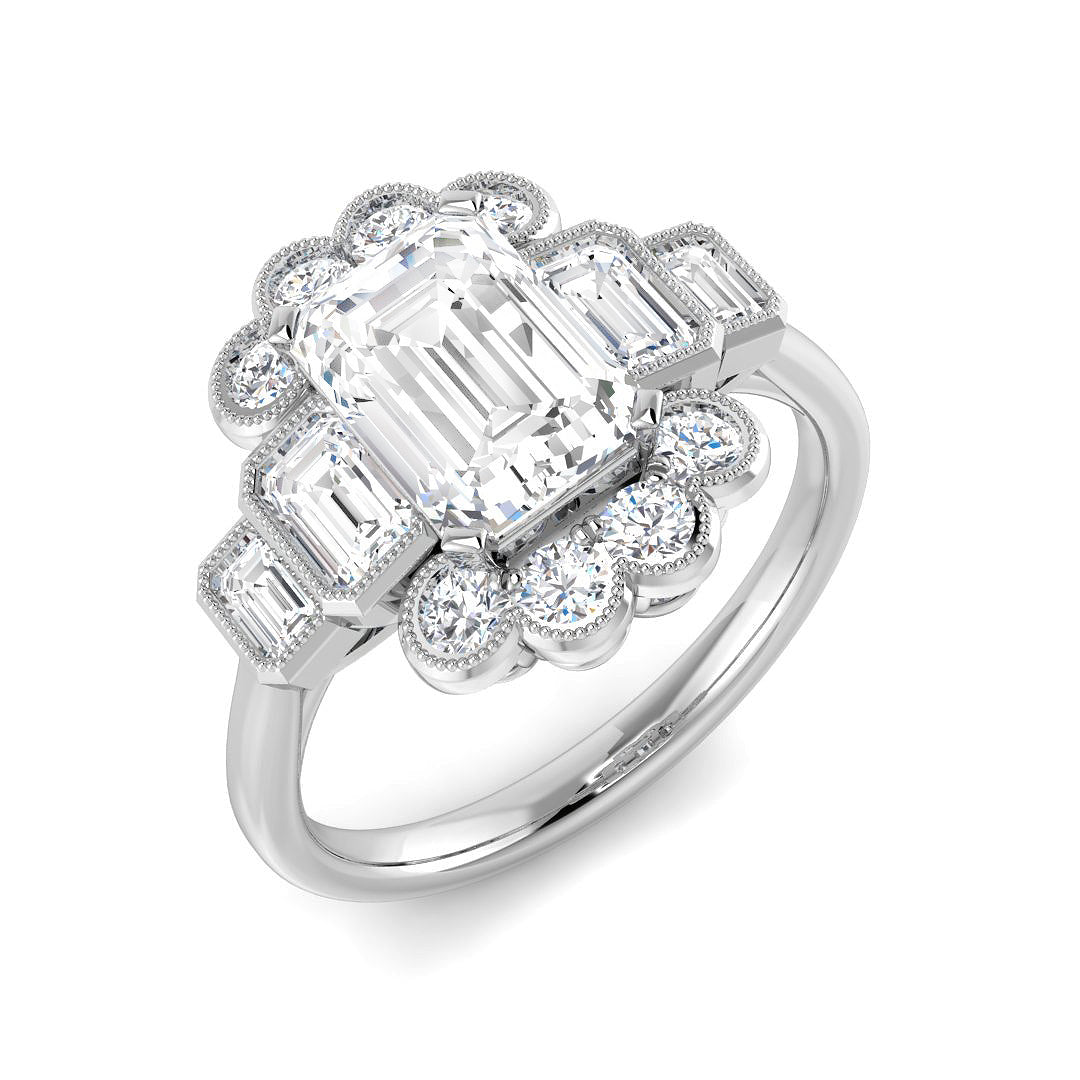 9ct White Gold Emerald Cut Lab Grown Diamond Ring 1