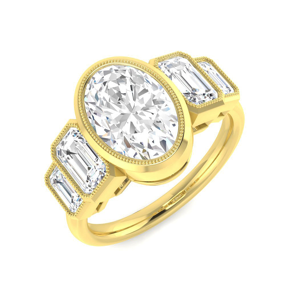 9ct Yellow Gold Emerald Cut and Oval Lab Grown Diamond Ring 1