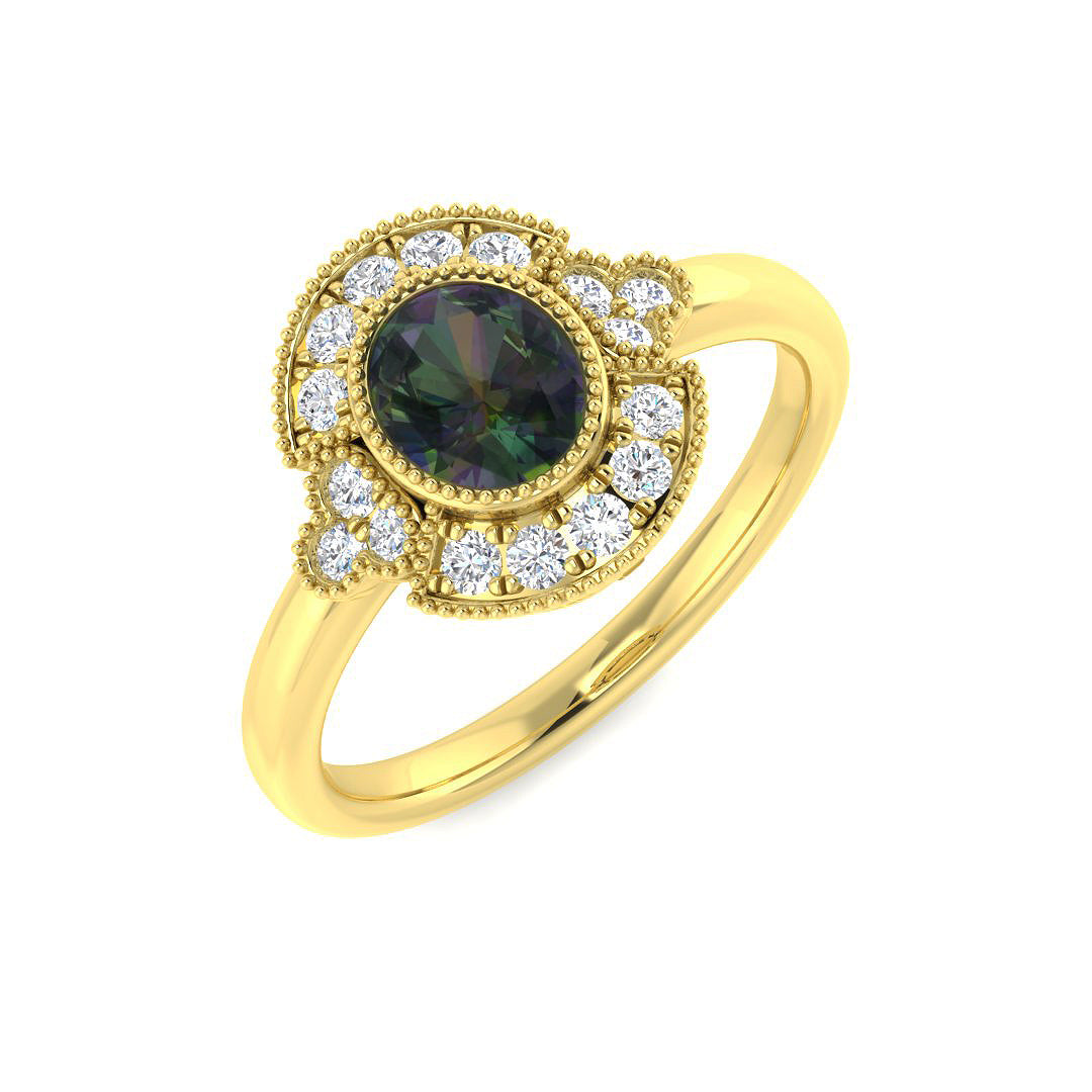 9ct Yellow Gold Oval Teal Sapphire and Diamond Ring 1