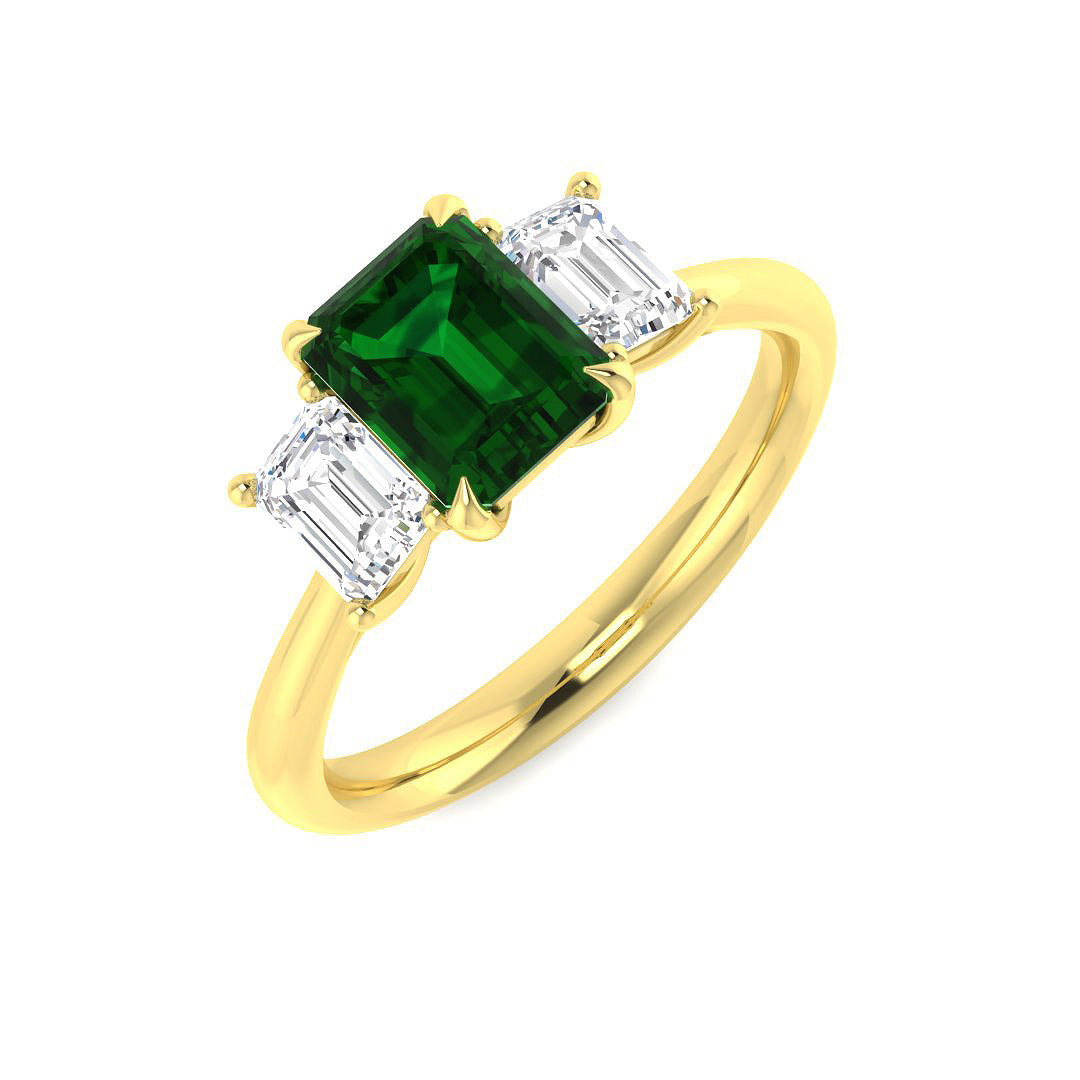 9ct Yellow Gold Emerald Cut Emerald and Diamond Ring 1