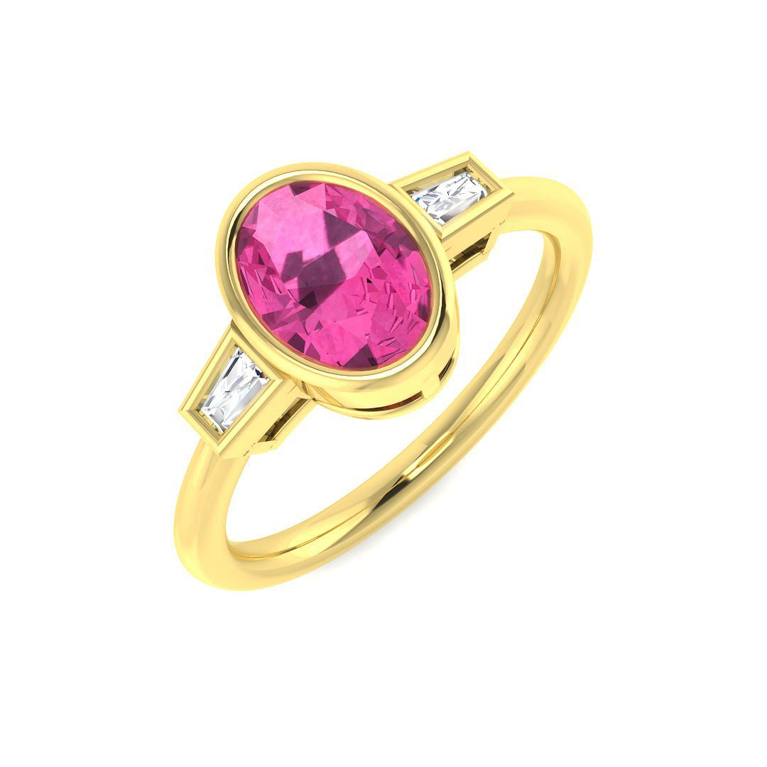 9ct Yellow Gold Baguette and Oval Pink Sapphire and Diamond Ring 1