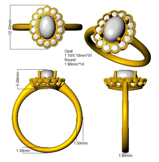 9ct Yellow Gold Oval Opal and Diamond Ring 3