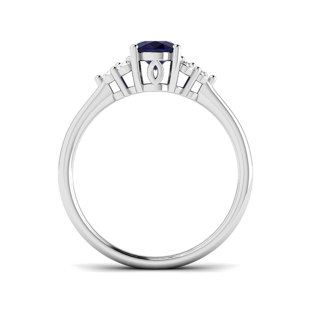 9ct White Gold Oval Blue Sapphire and Diamond Ring 2