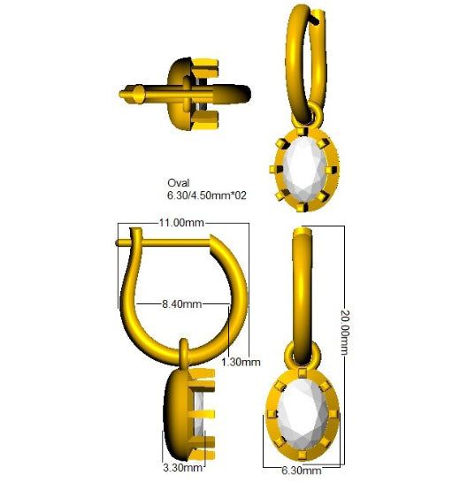 9ct Yellow Gold Oval Lab Grown Diamond Earrings 2