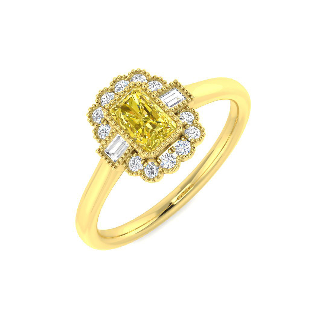 9ct Yellow Gold Baguette and Emerald Cut Diamond Ring 1