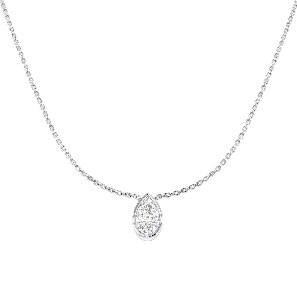 9ct White Gold Pear Lab Grown Diamond Necklace 1