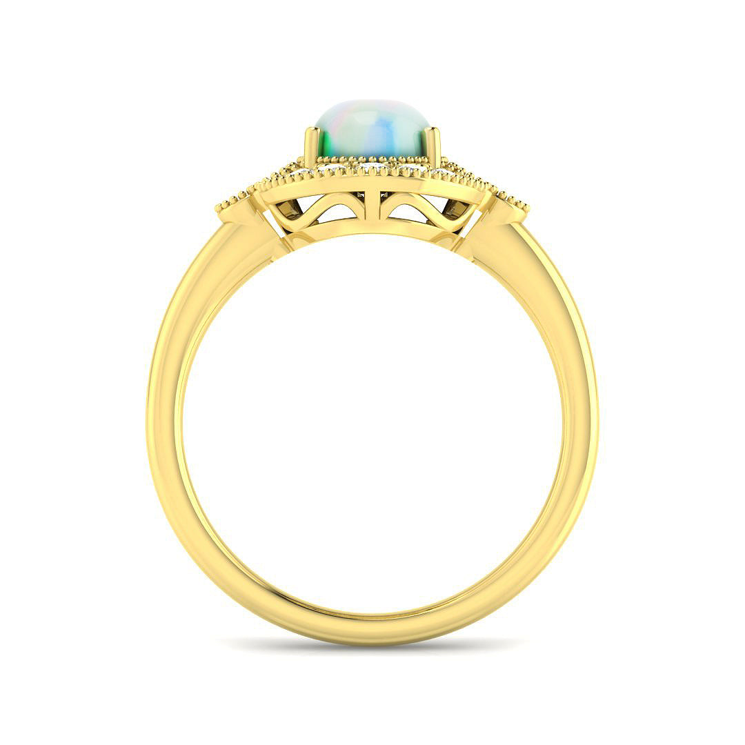 9ct Yellow Gold Oval Opal and Diamond Ring 2