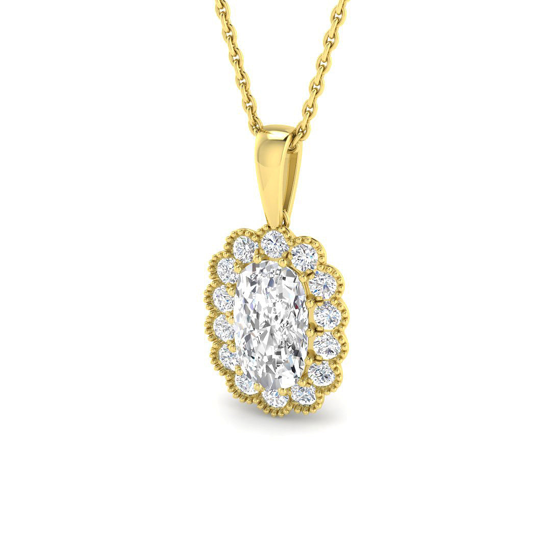 9ct Yellow Gold Cushion Old Cut Lab Grown Diamond Pendant 1