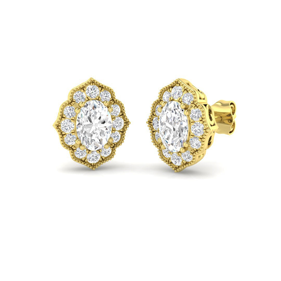 9ct Yellow Gold Oval Lab Grown Diamond Earrings 1