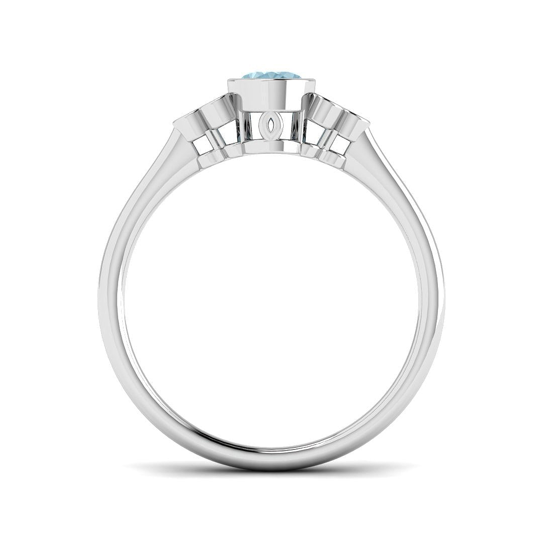 9ct White Gold Oval Aquamarine and Diamond Ring 2