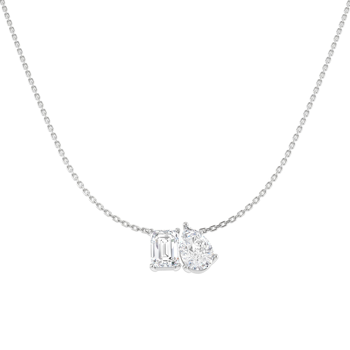 9ct White Gold Emerald Cut and Pear Lab Grown Diamond Necklace 1