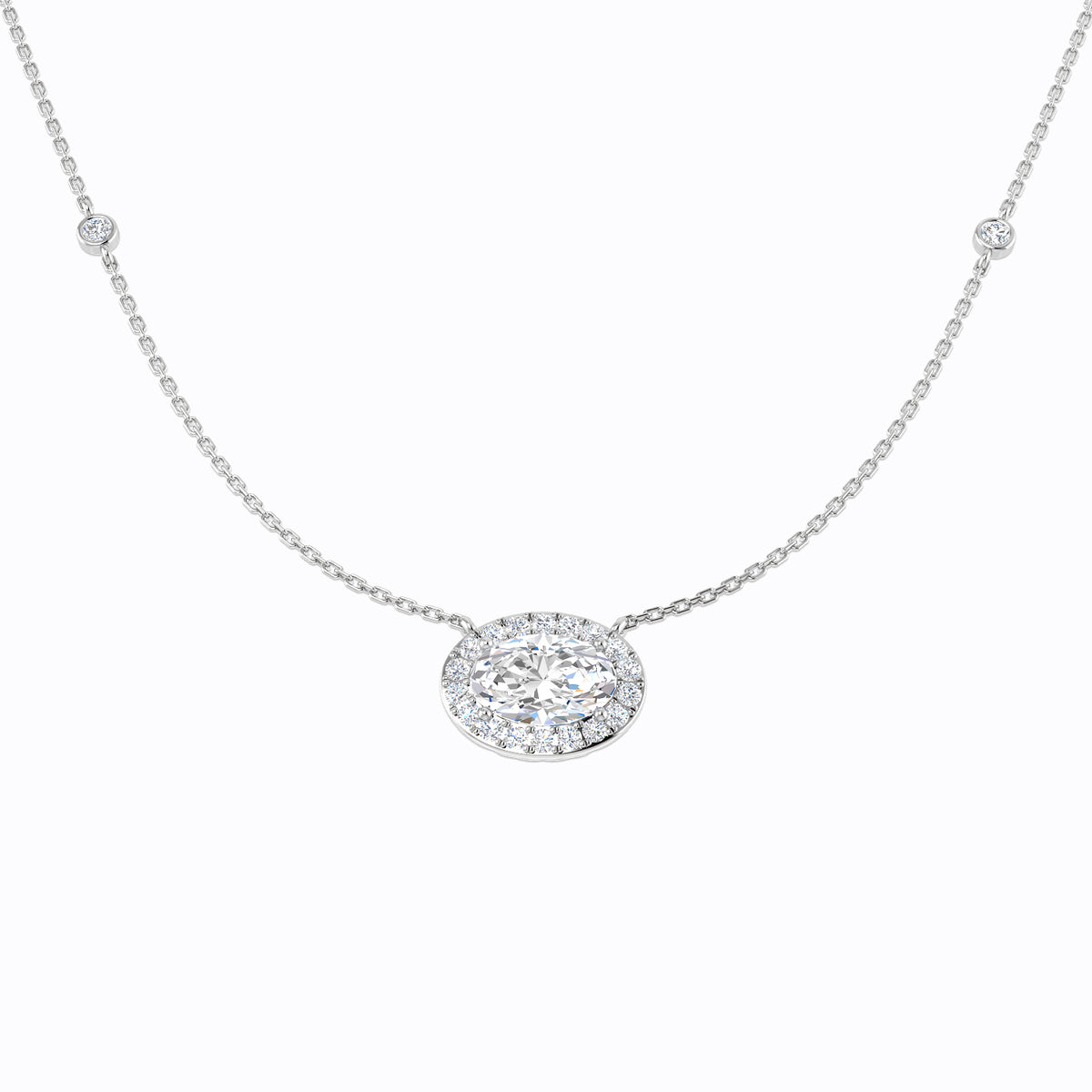 9ct White Gold Oval Lab Grown Diamond Necklace 1