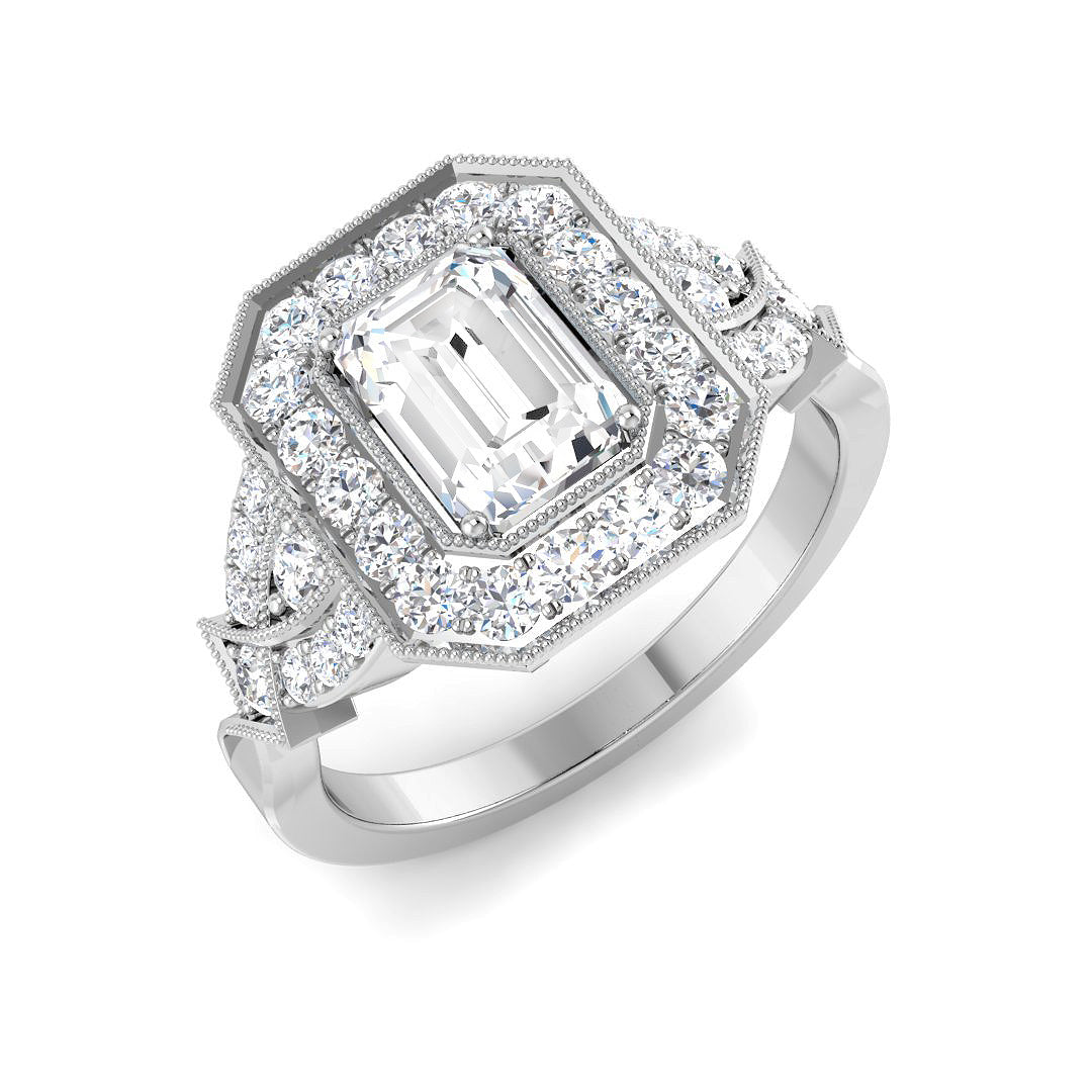9ct White Gold Emerald Cut Lab Grown Diamond Ring 1