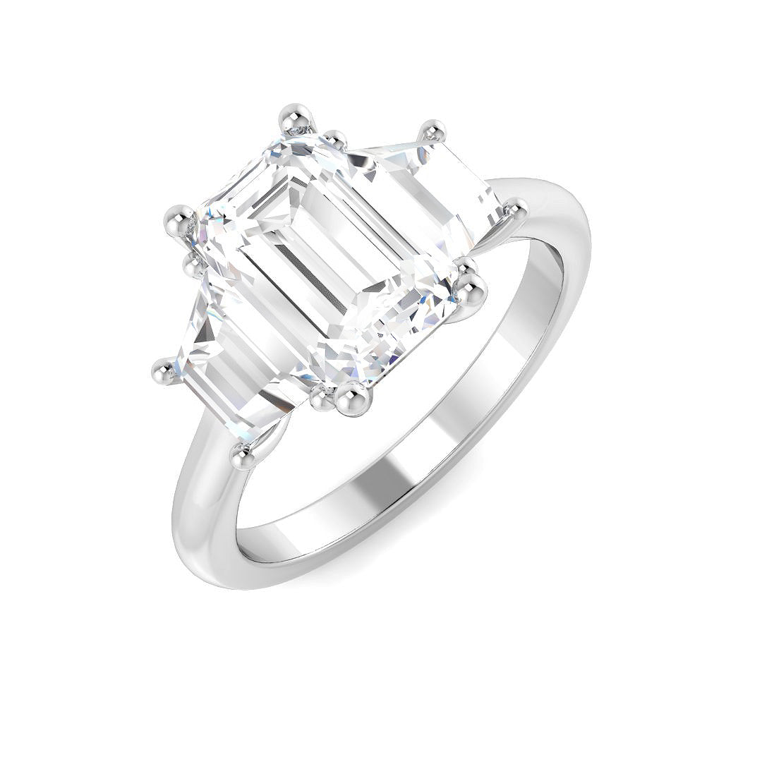 Platinum Emerald Cut and Trapezoid Lab Grown Diamond Ring 1