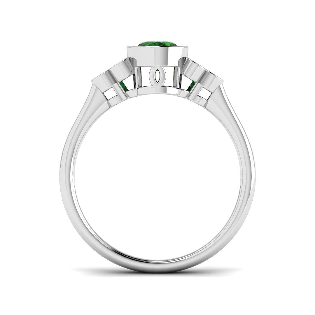 9ct White Gold Oval Emerald and Diamond Ring 2