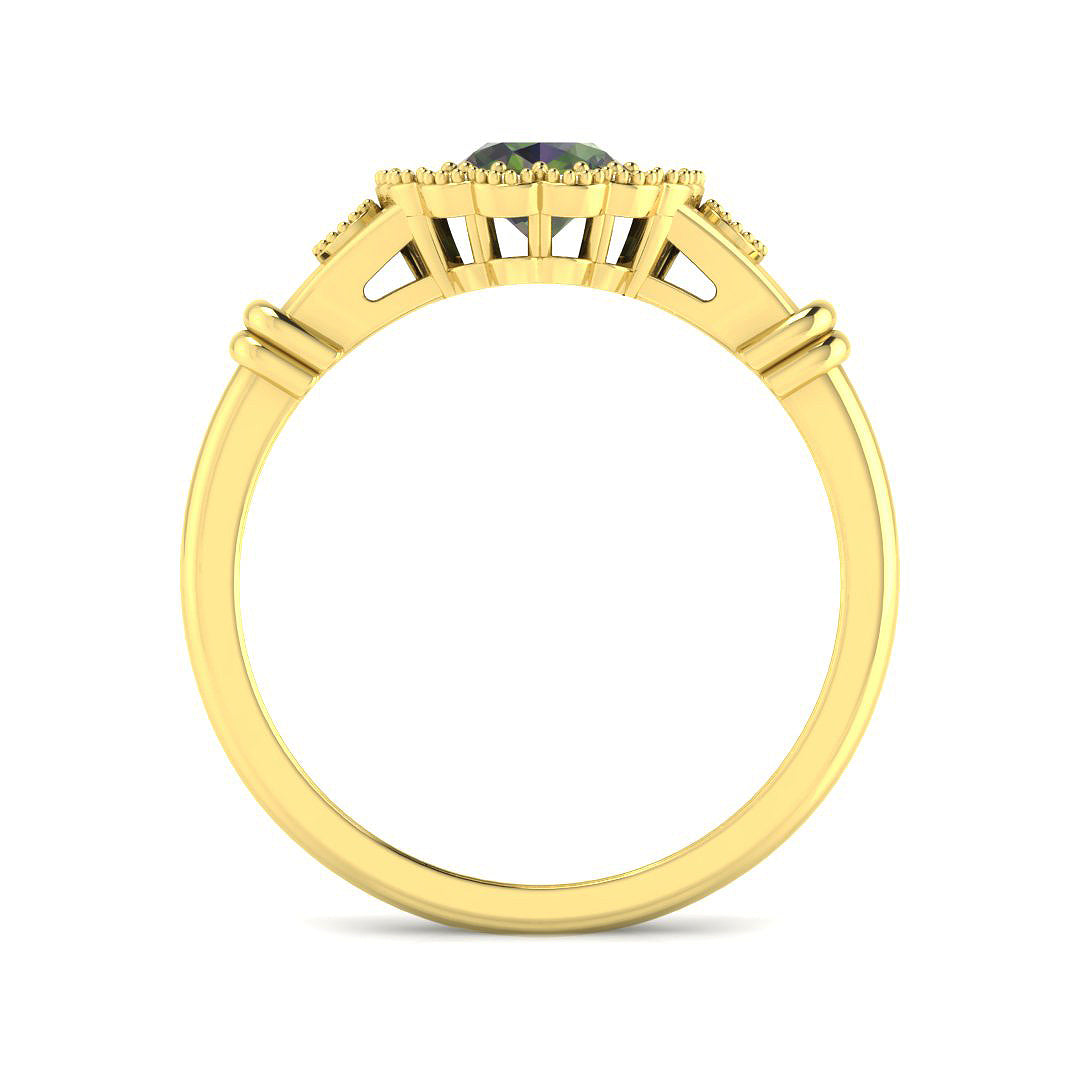 9ct Yellow Gold Oval Teal Sapphire and Diamond Ring 2