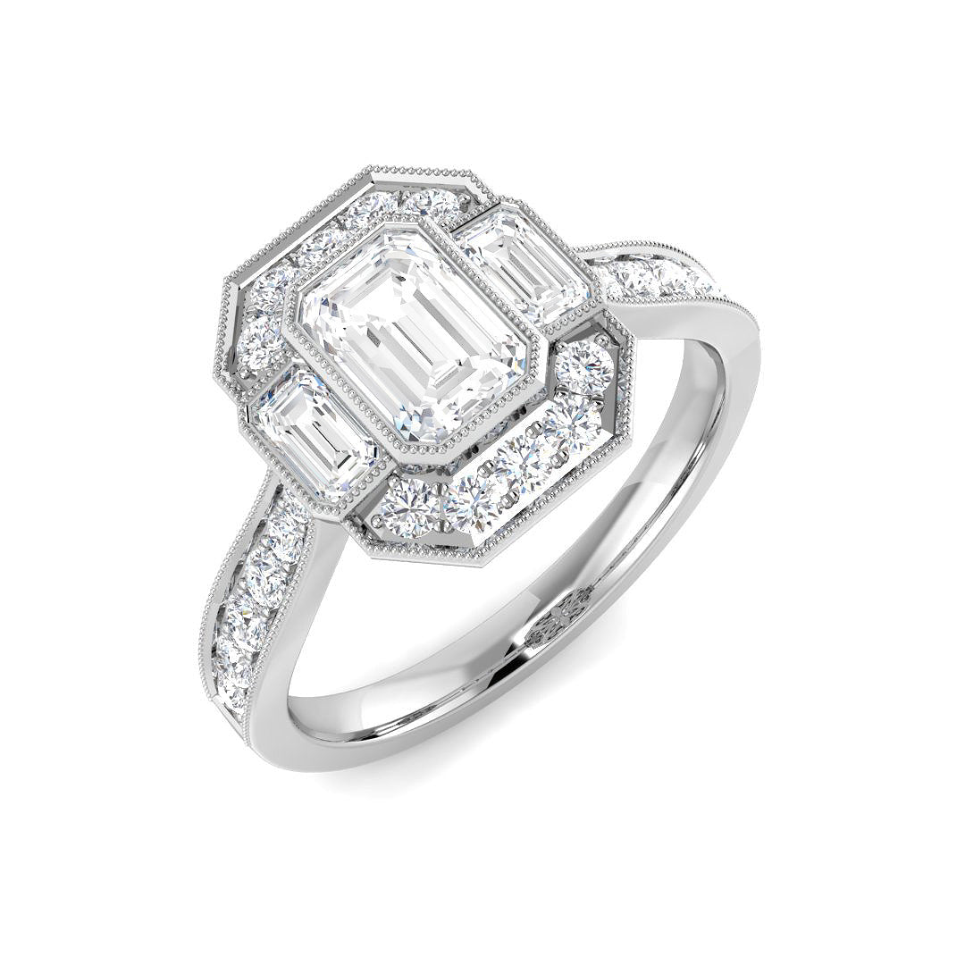 9ct White Gold Emerald Cut Lab Grown Diamond Ring 1