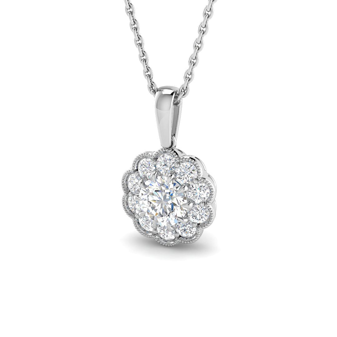 9ct White Gold Round Lab Grown Diamond Pendant 1